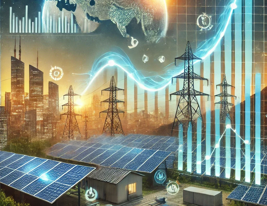 Digitally generated composite image of the challenge of connecting solar energie