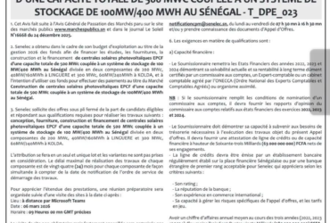 Appel d'offres Senelec 500MWc