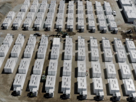 image de stockage batterie aligné dans un champs