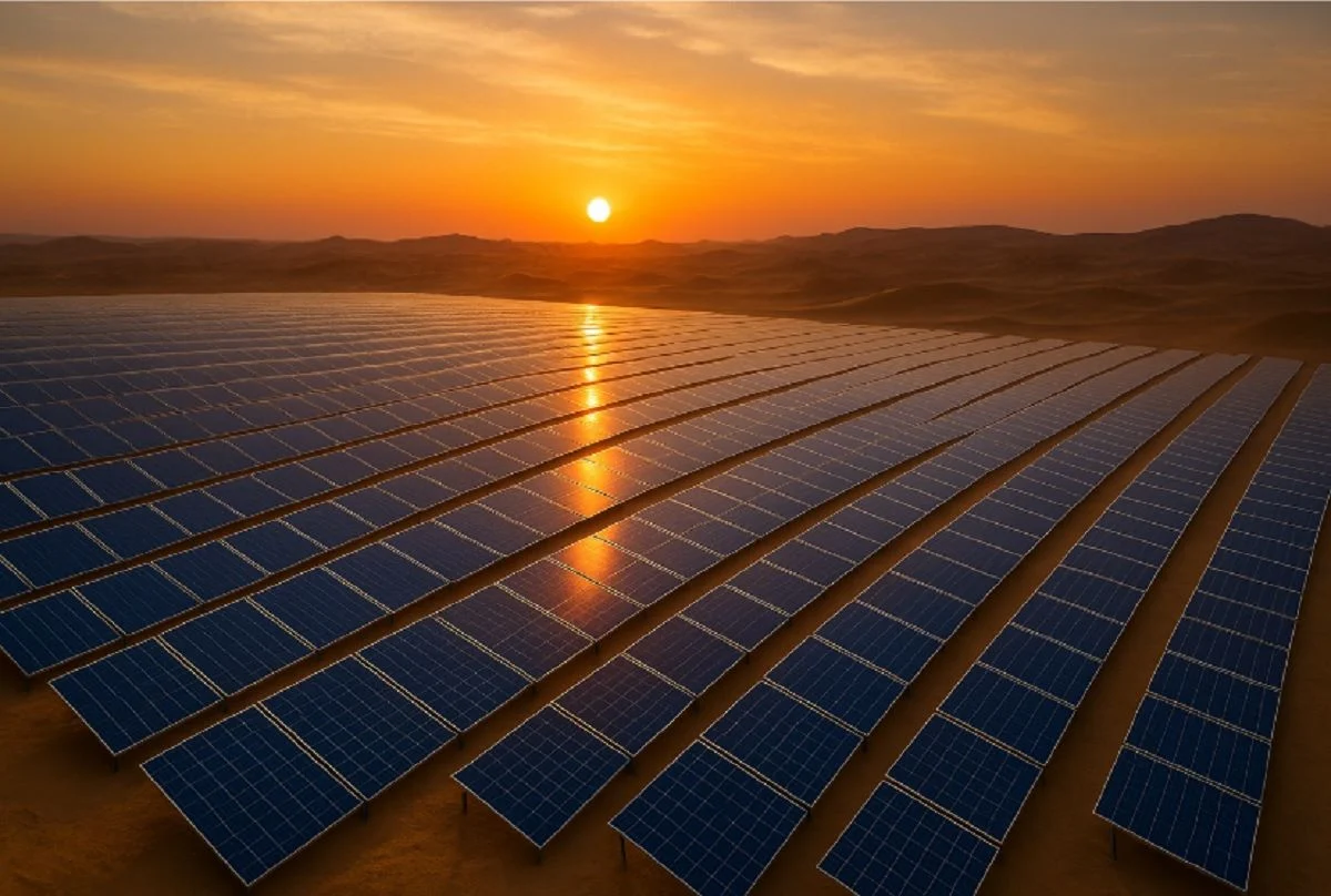 vue aerienne de projets solaires et éoliens